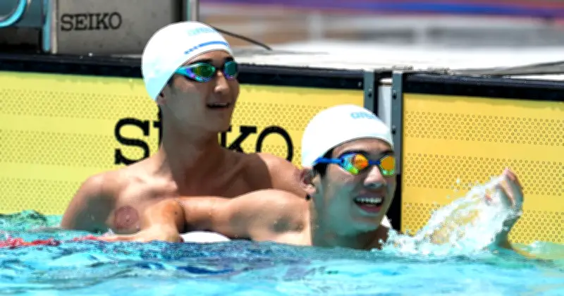 男子50m自由形、仲程と前原が同着1位 24秒80で全国標準突破 沖縄県中学総体