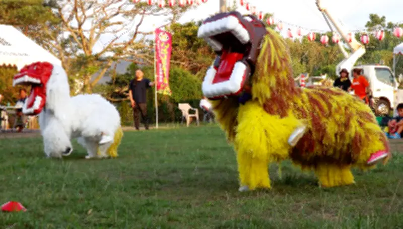 名護・為又で夏まつり 園児が獅子舞やエイサー披露