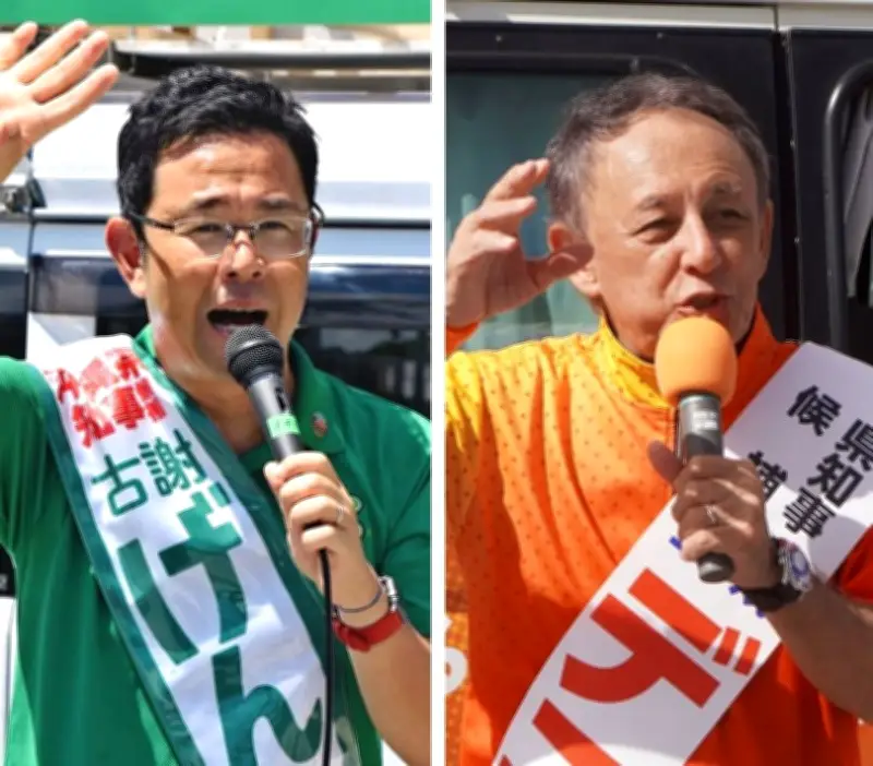 沖縄知事選、告示後初の日曜に両候補が街頭遊説 将来像を訴え