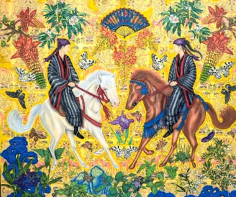 琉球競馬の復活描いた日本画で大賞 北谷町の画家・仁添まりなさん