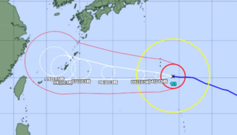台風13号、大東6日・本島7日に猛烈な風　欠航も＜4日朝＞