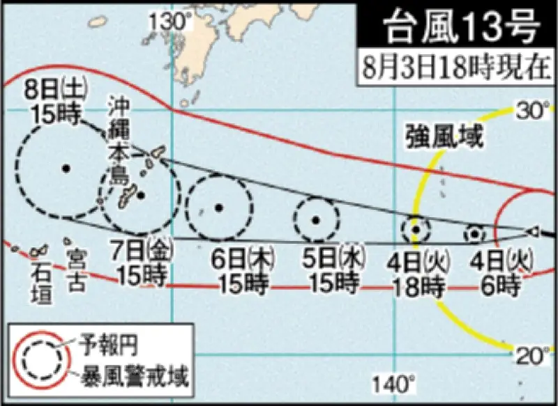 台風13号、沖縄本島地方で暴風長引く恐れ 大東島は6日暴風域へ