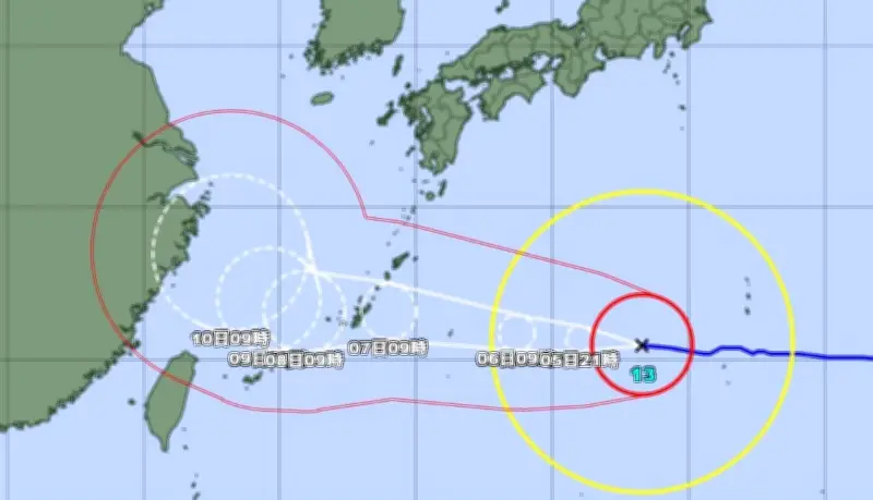 台風13号、大東島地方で6日未明に暴風警報発表へ 沖縄