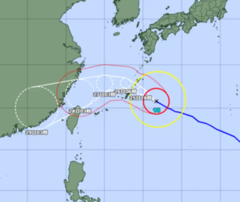 台風18号が大東島に最接近、沖縄本島は25日昼前に暴風警報へ