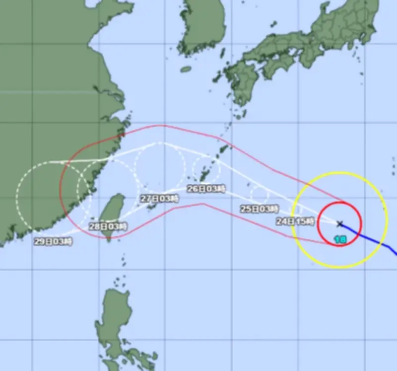 台風18号、24日夜にも大東島地方に暴風警報発表へ 本島は26日接近か