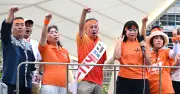 玉城デニー氏「平和に懸ける思い　継続へ」第一声、辺野古反対を強調