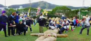 金武町伊芸で20年ぶり「スナヒチ」 区民総出で熱戦、繁栄願う