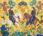 琉球競馬の復活描いた日本画で大賞 北谷町の画家・仁添まりなさん