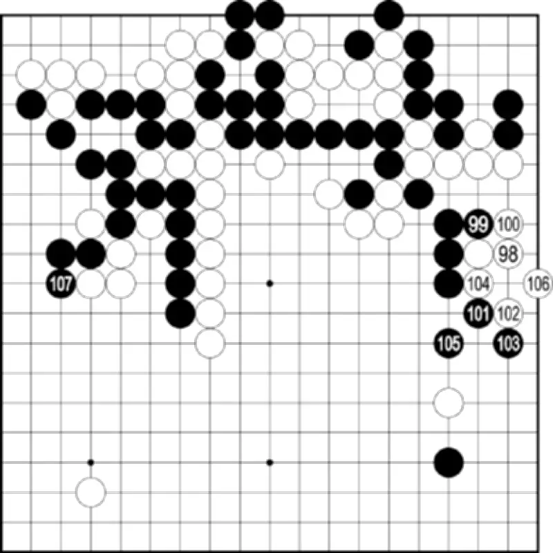 囲碁・朝日アマ名人戦浦添地区2次予選第7譜 白98で参考図の選択が明暗分ける