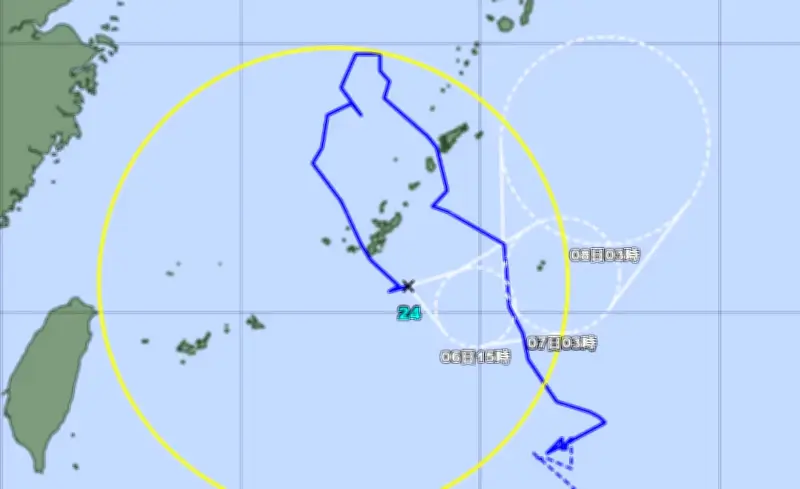 台風24号、先島で非常に激しい雨の見込み　本島は大雨注意報に　大東も再び強風域へ（6日朝）