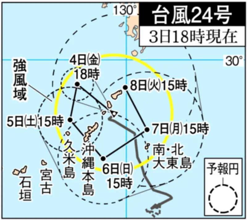 台風24号、沖縄本島に再接近か 警報級大雨警戒、船舶56便欠航