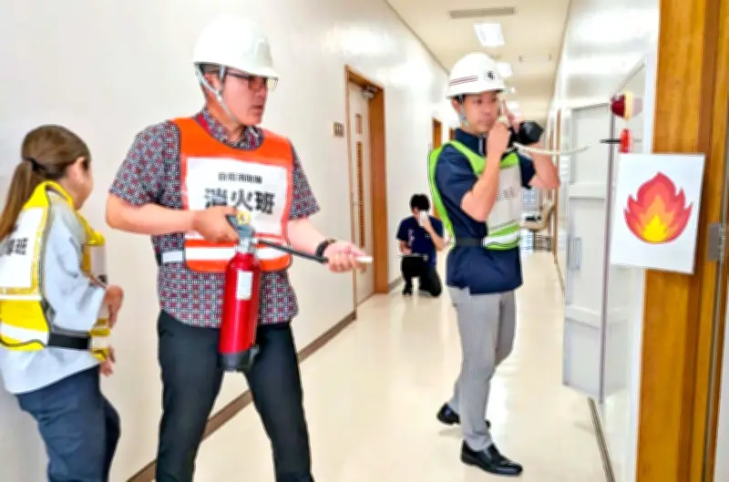 読谷村役場で100人規模の火災避難訓練 園児29人も参加し沖縄バスが送迎
